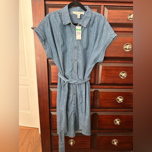 Vintage X America Dresses & Skirts - Vintage X America Sz L Blue Denim 100% Cotton Shirt Dress Tie Waist Button Up